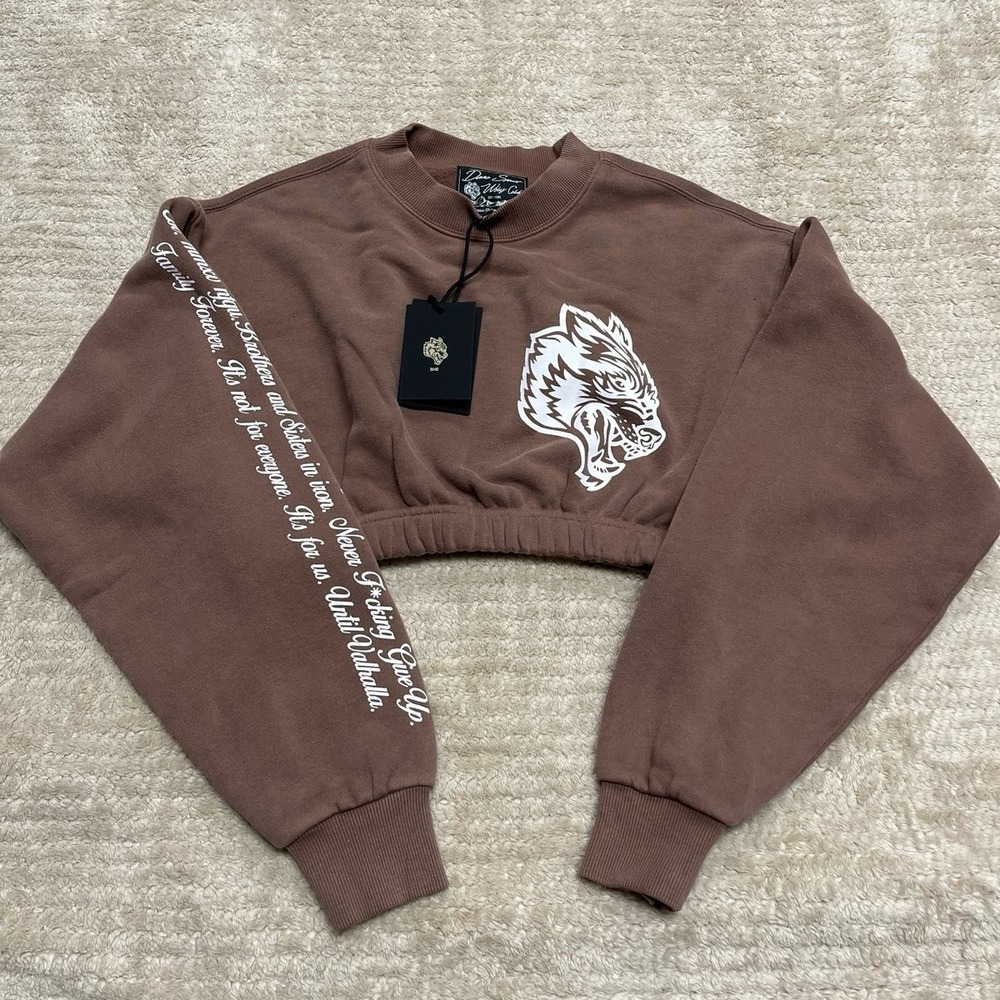 Darc sport Wolves Brown Cropped Sweatshirt with Graphic Print women's size small